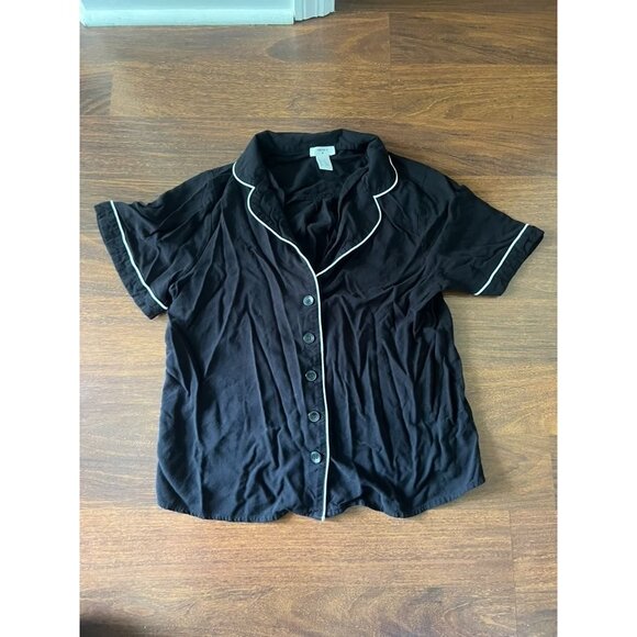 Forever 21 Pajama Set Womens Medium Black White Piping Short Sleeve Button Top S - Picture 2 of 5